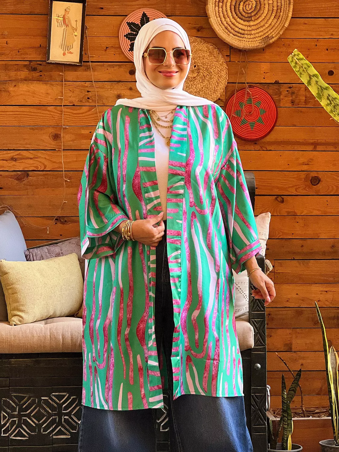 Zibra kimono - Turquoise and fuchsia  3