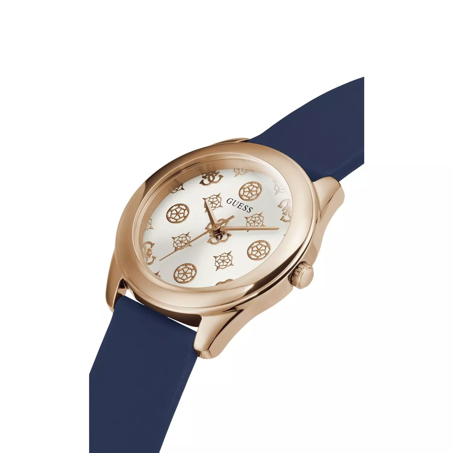 GUESS Ladies 40 Blue & Rose Gold-Tone Analog Trend Watch Blue Silicone Strap GW0107L4 4