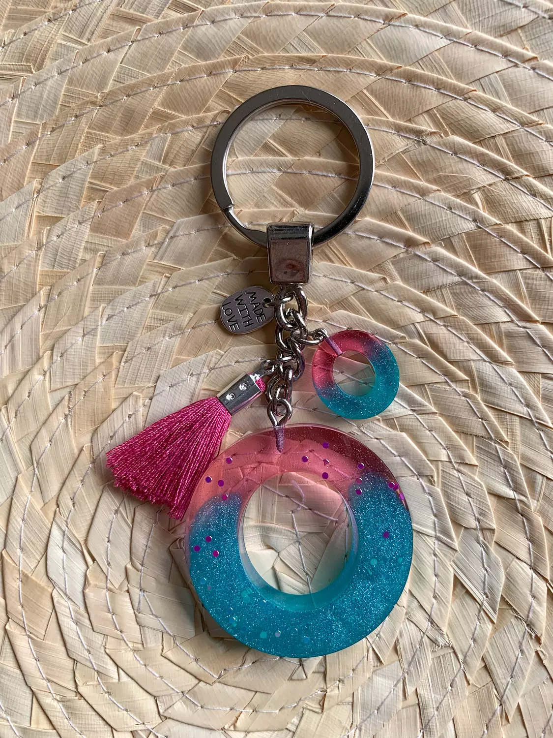 Resin Letters Keychain ( Fuschya & Teal ) "By Order"  13