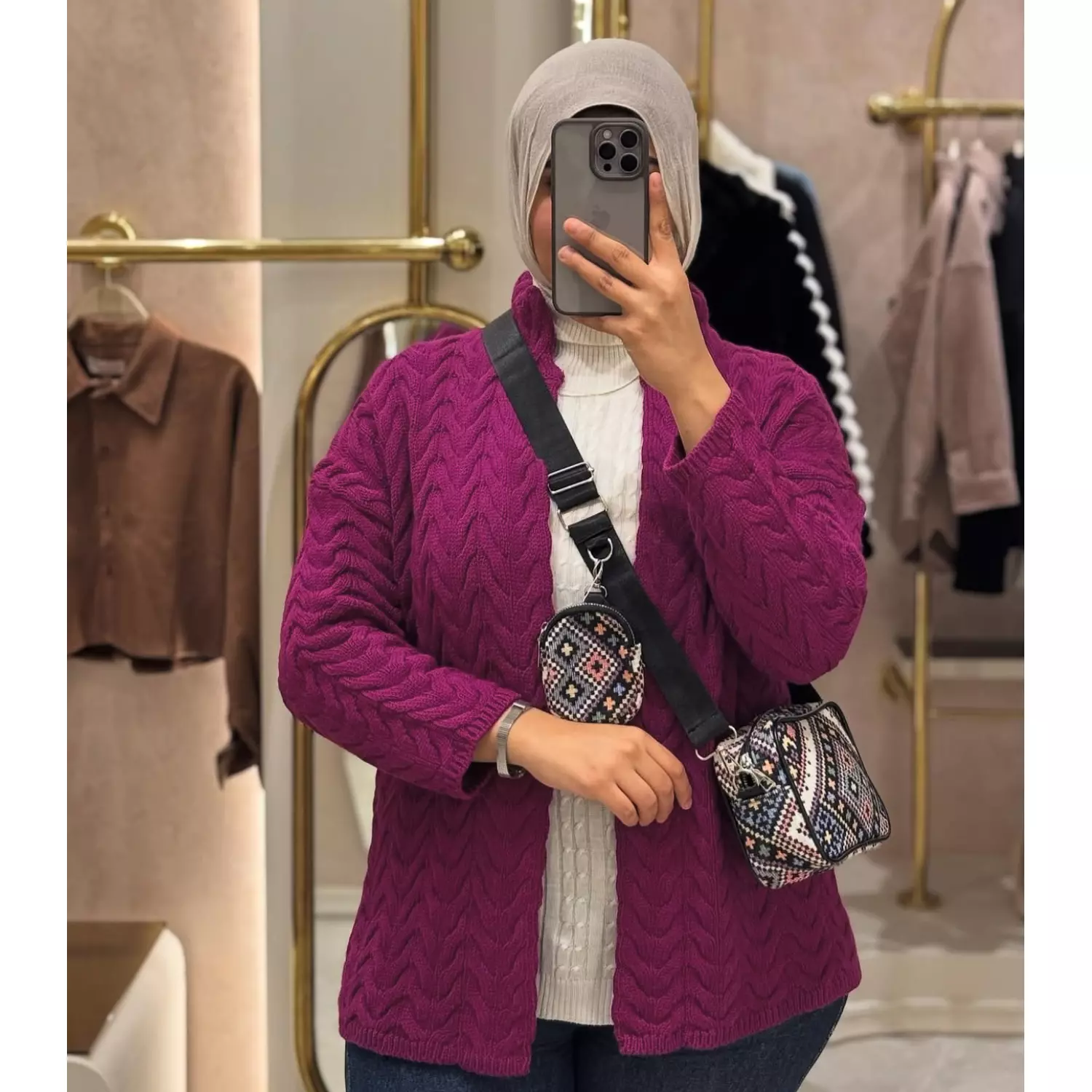 Purple Knitted Cardigan hover image