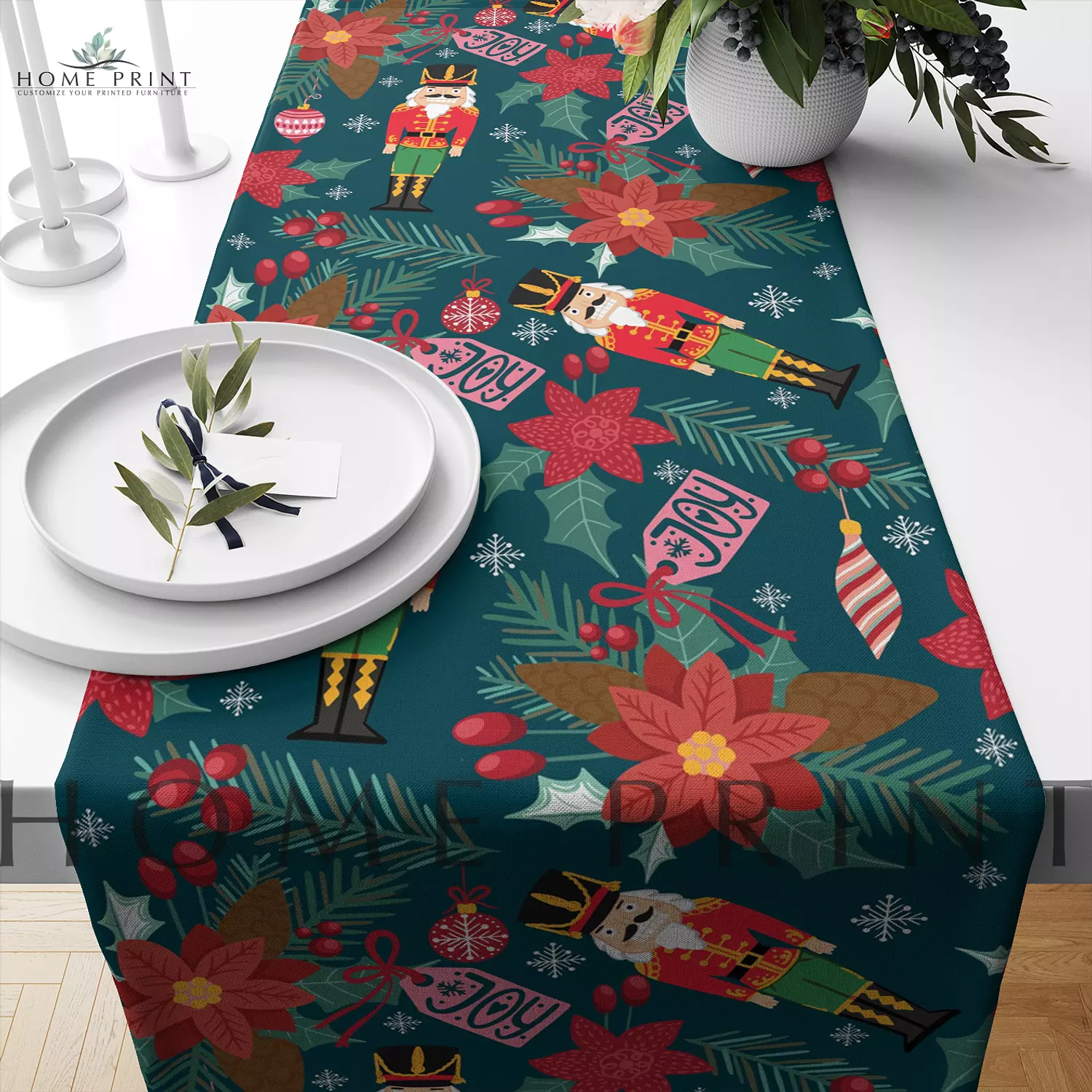 Christmas Runner - Different Christmas Shapes - Multi color Pattern image