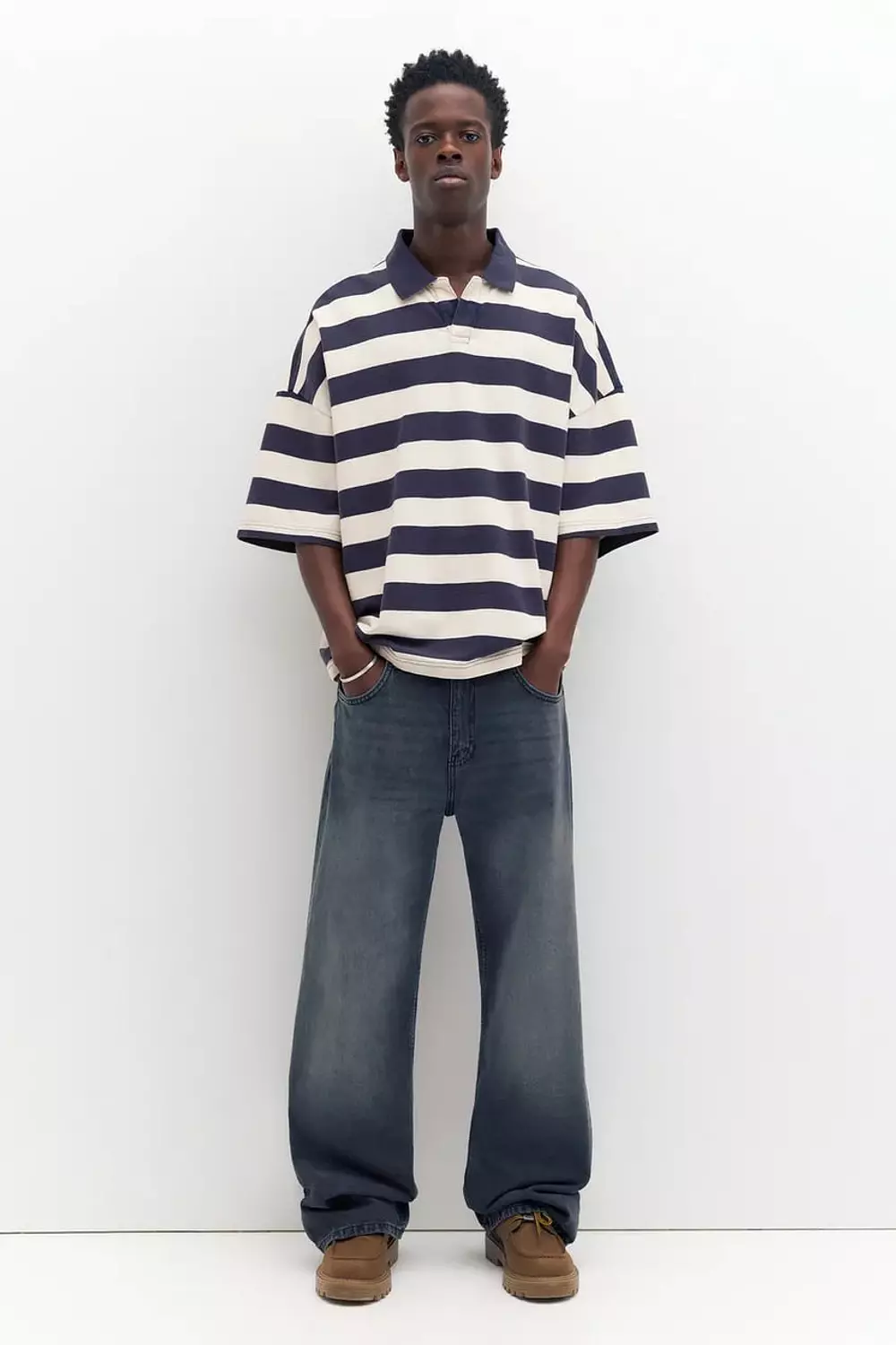 PULL&BEAR STRIPED POLO SHIRT - BLUE/GREY 6