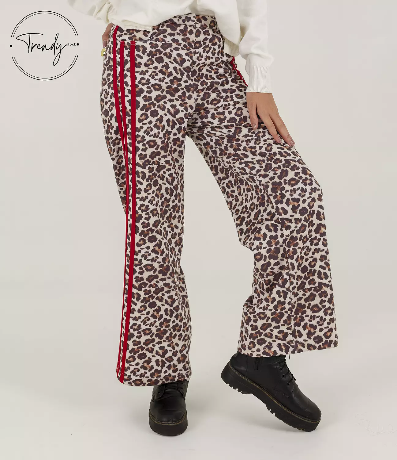 Leopard Print Stripe Detailed Pants 2