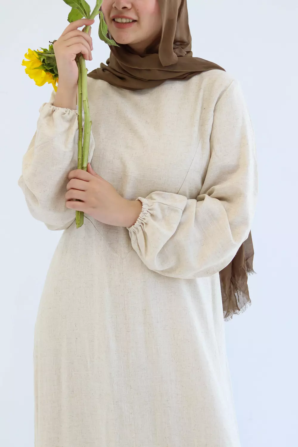 Beige Pure Linen Dress  3