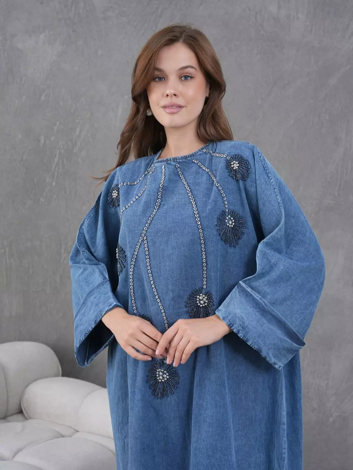 Denim dress with beads  4