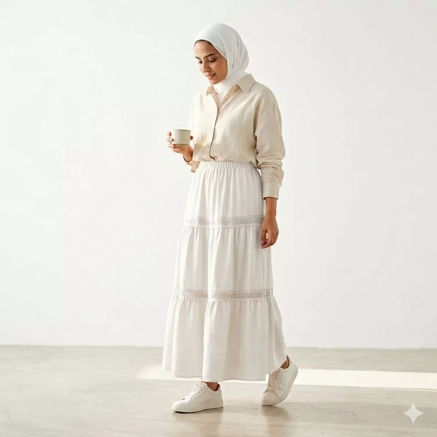 Tiered Skirt Features Delicate Lace Trim linen 1