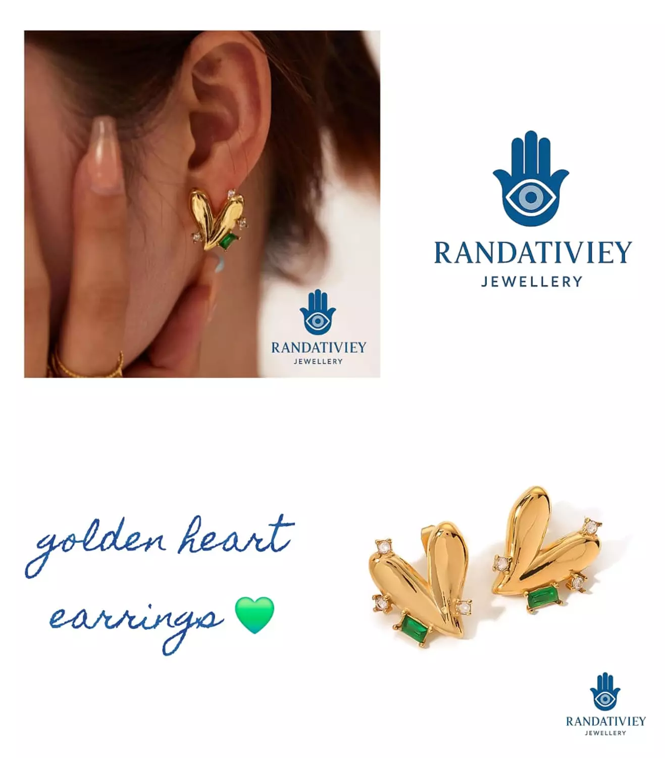 Golden Heart Statement Earrings 💚 image
