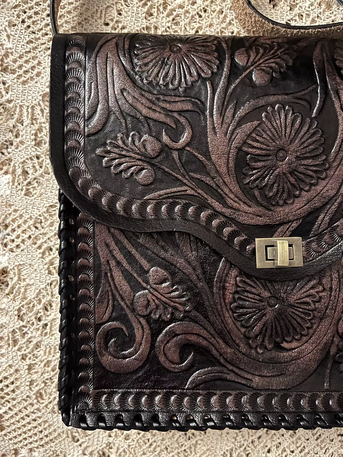 Fully Floral tooled leather bag  14