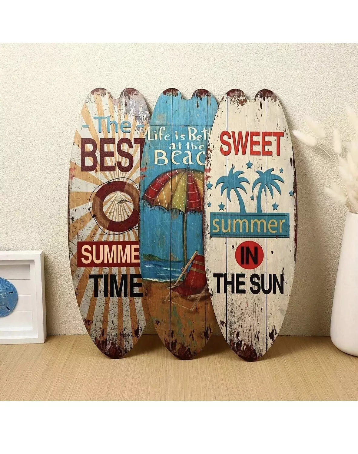 Beach Theme Wooden Surfboard Wall image