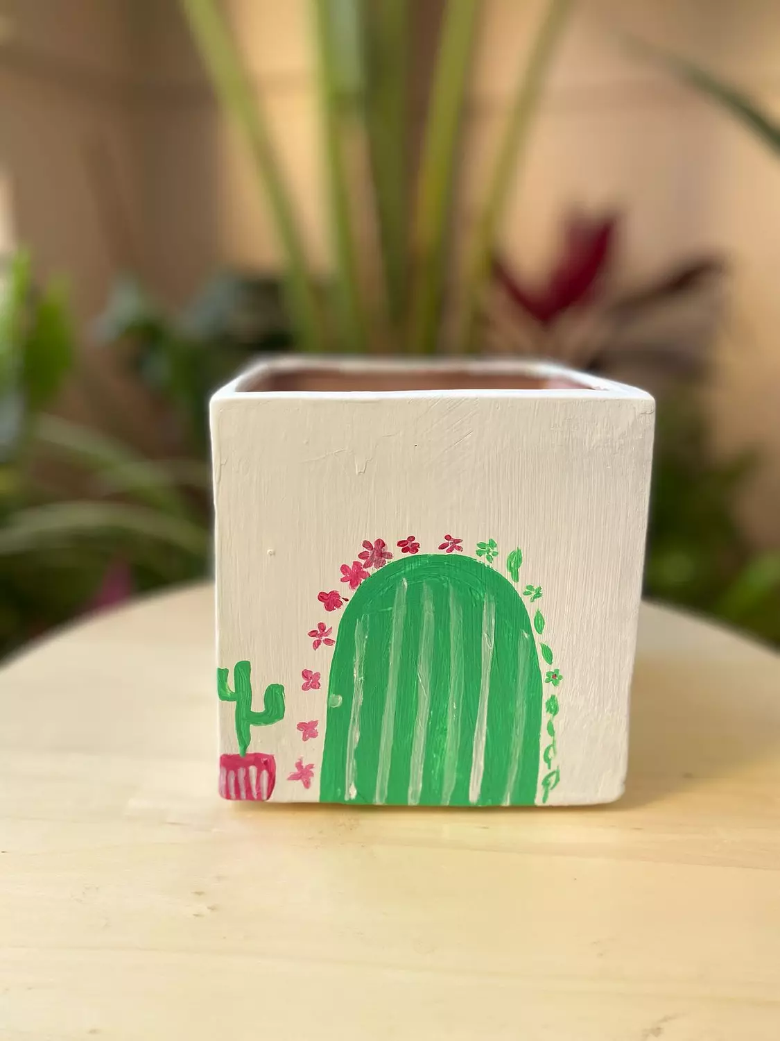 White X Green X Fuchsia Squared Plant Pottery Pot Size 14  image