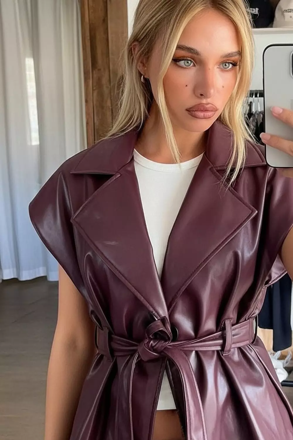 Sleeveless Leather Jacket with Belt image