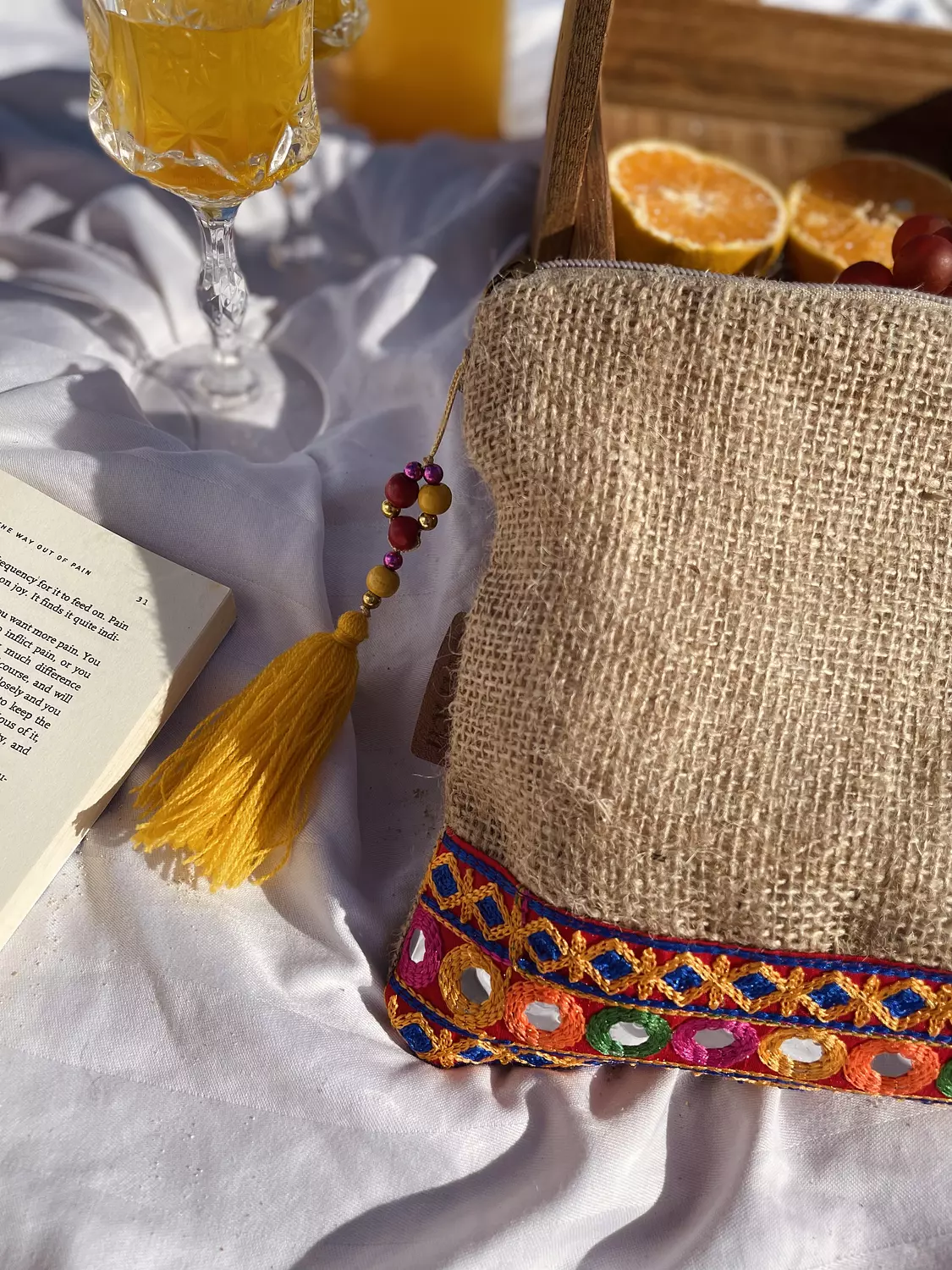 Oriental burlap clutch 1