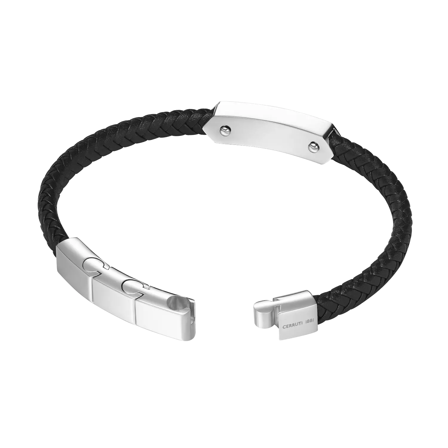Cerruti 1881 Sandro Black Leather, Stainless Steel Logo Motif Bracelet for Men 1