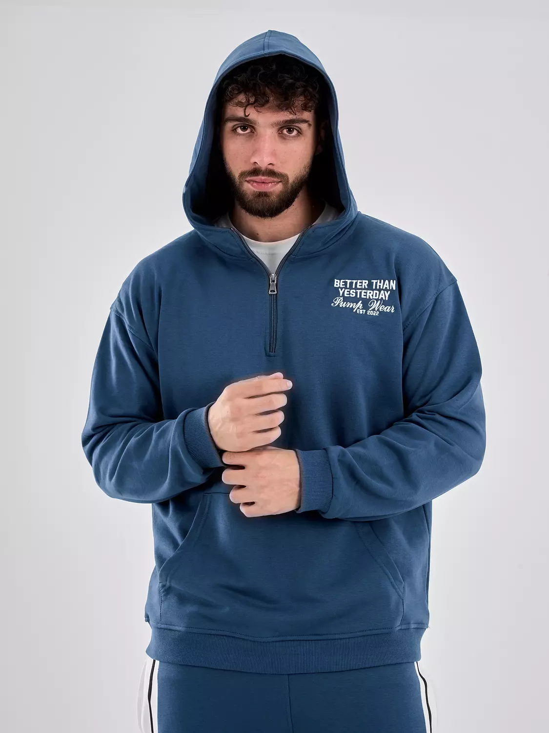 Drop Shoulder quarter Zip Hoodie ‘’indigo’’ image