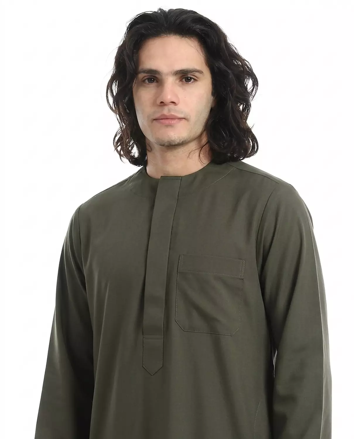  جلابيه رجالي كم طويل - قطن - 2590 - رمادي زيتوني hover image