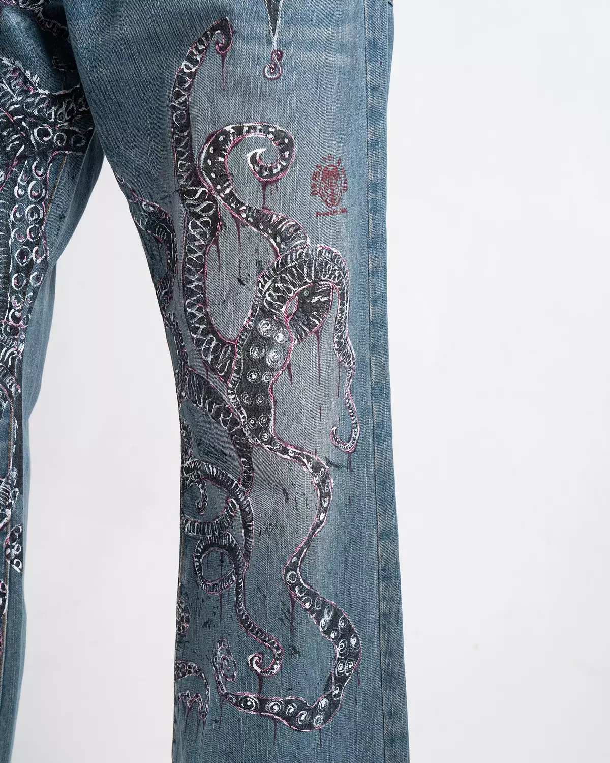 “Giant octopus “ 1of1 hand-printed &painted denim pants 5