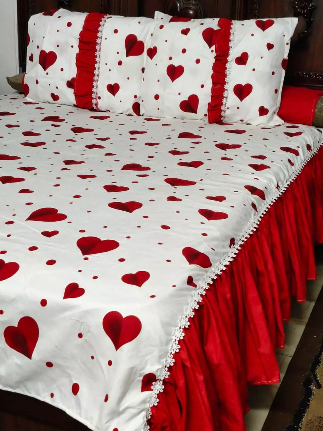 طقم ملايه قطن تركي كرانيش قلوب ميكس image