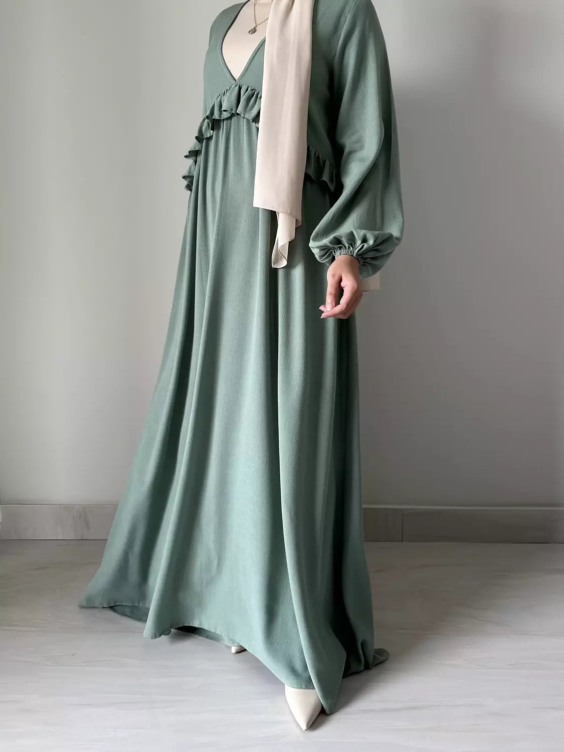 Mint green v_neck dress  3