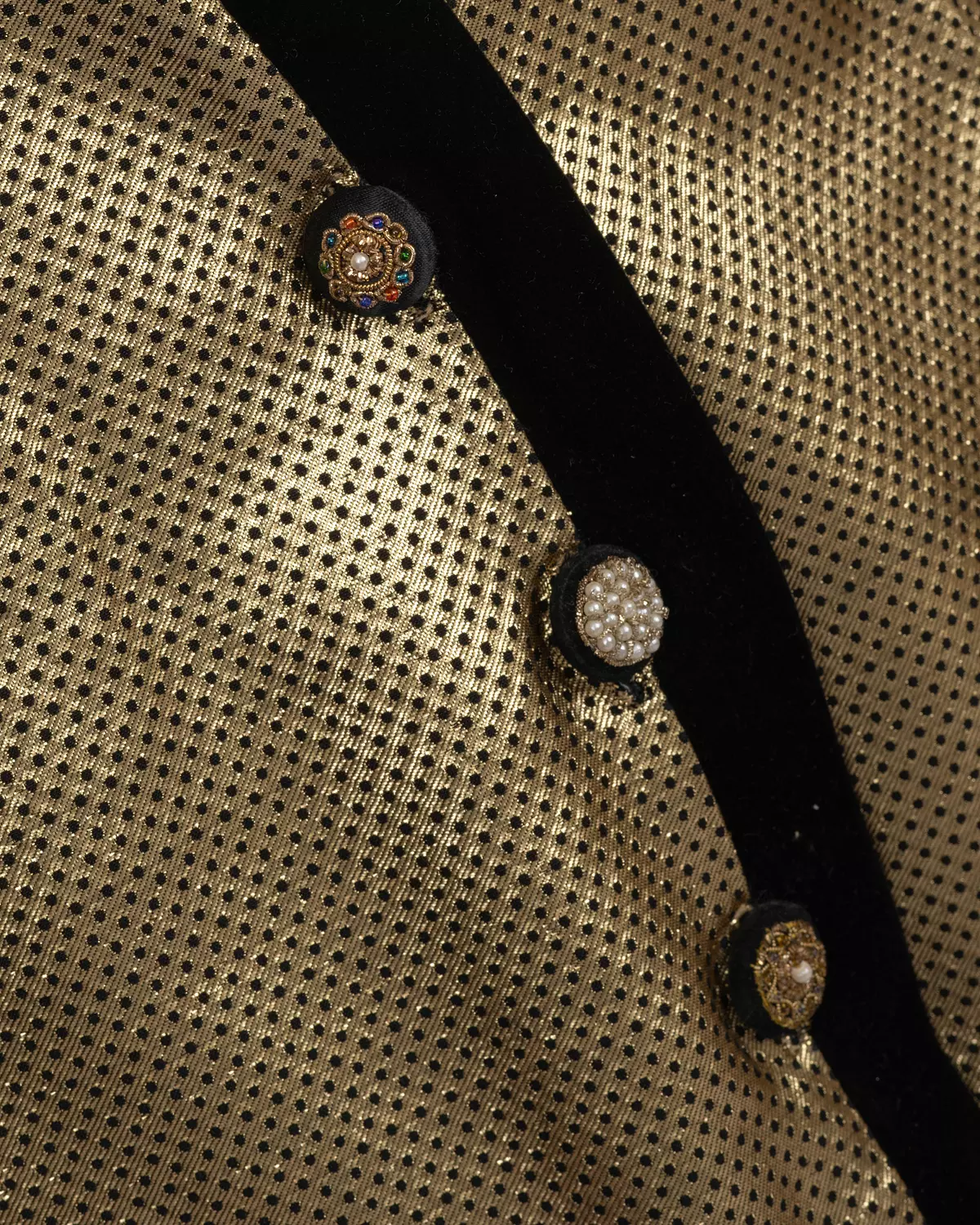 Gold Dotted Brocade Blazer Jacket with Velvet Accents 5
