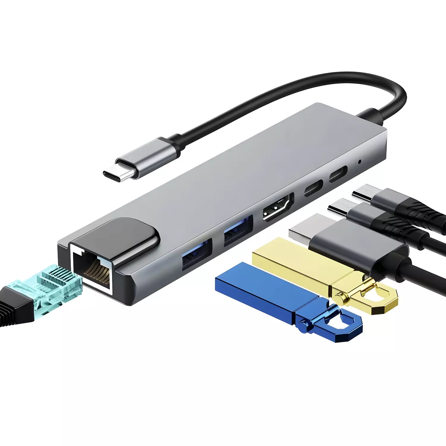 ZERO 6in1 Type-C Adapter with 4K HDTV USB LAN Dual Type-C Silver hover image