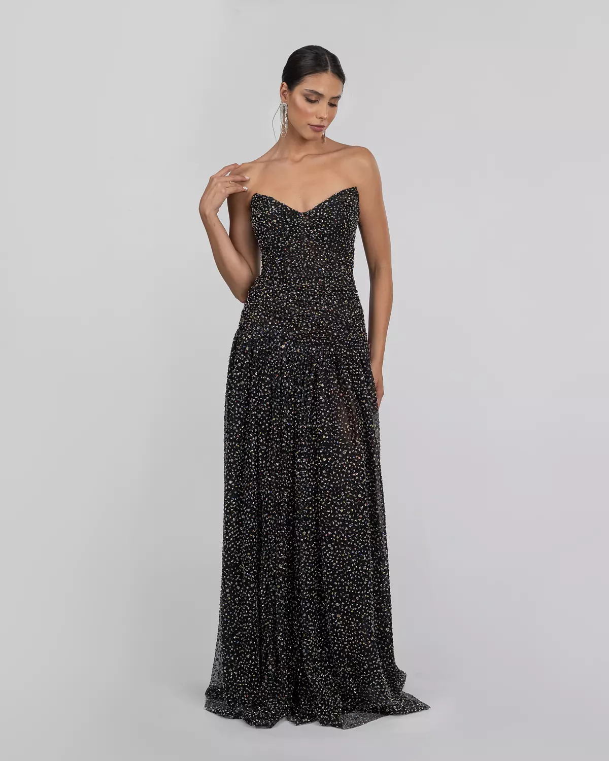 Black Tulle Embroidered Corset Gown 4