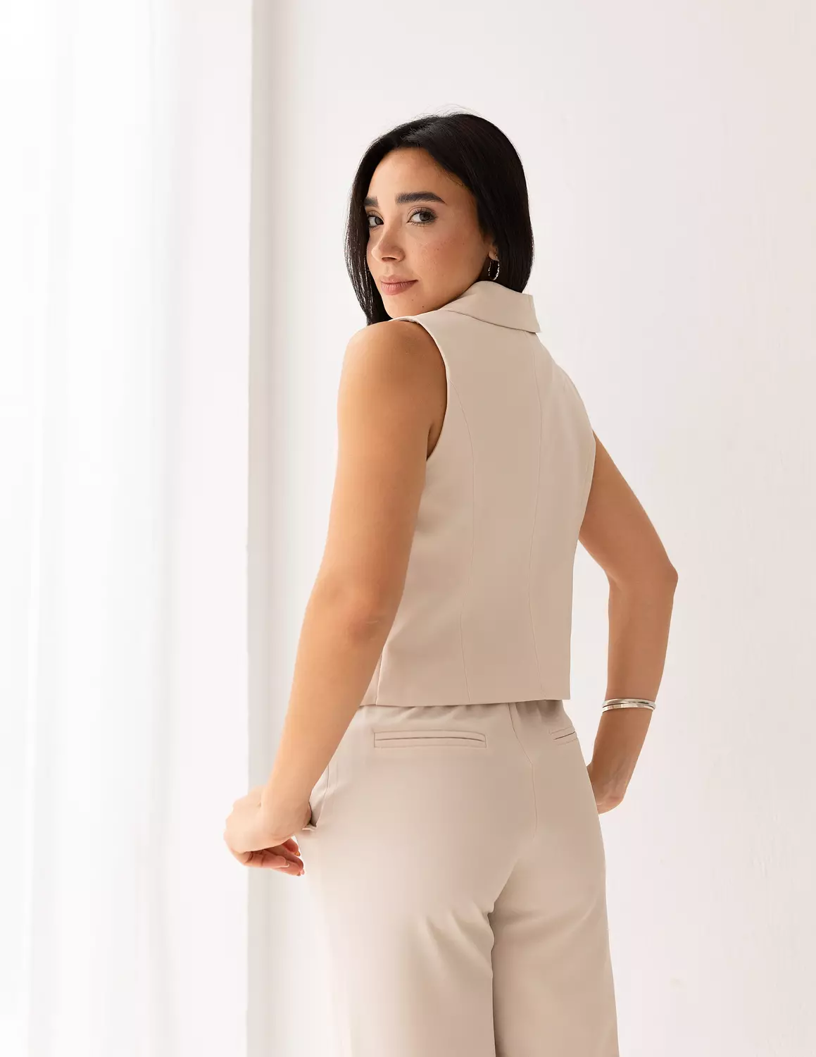 Soft Cream double breasted cropped vest  2
