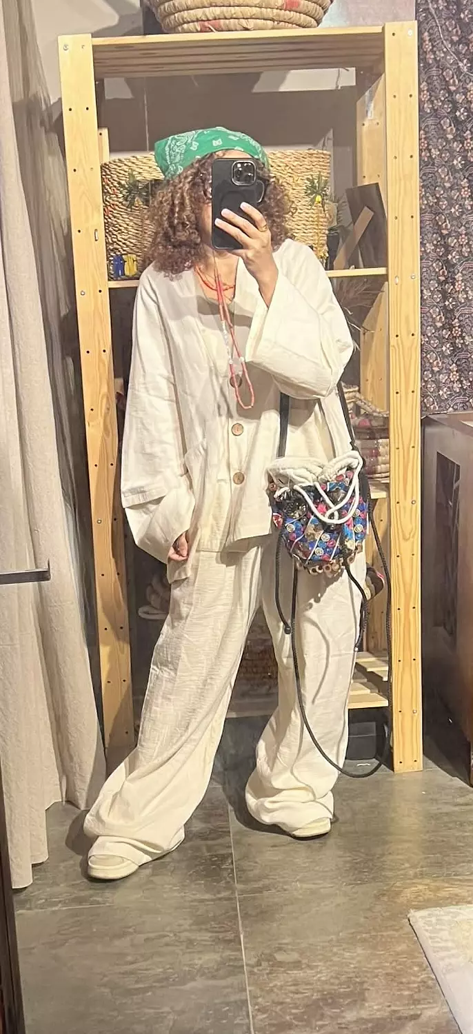 Boho linen free size off white suit 4
