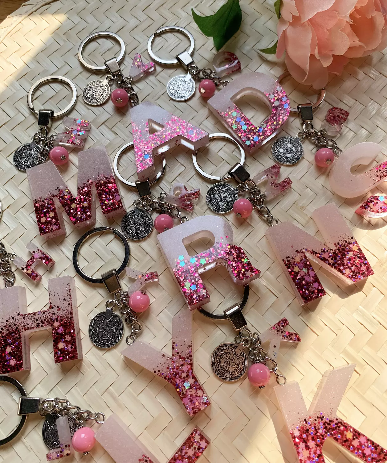 Resin Letters Keychain ( Glitter Pink ) "By Order"  image