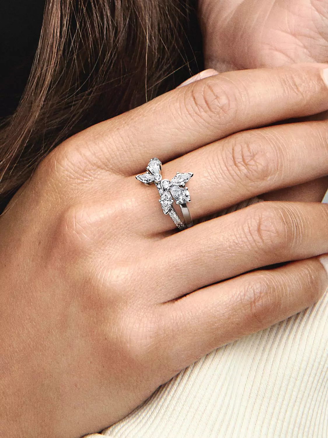 Sparkling Asymmetrical Herbarium Cluster Ring Sterling silver 1