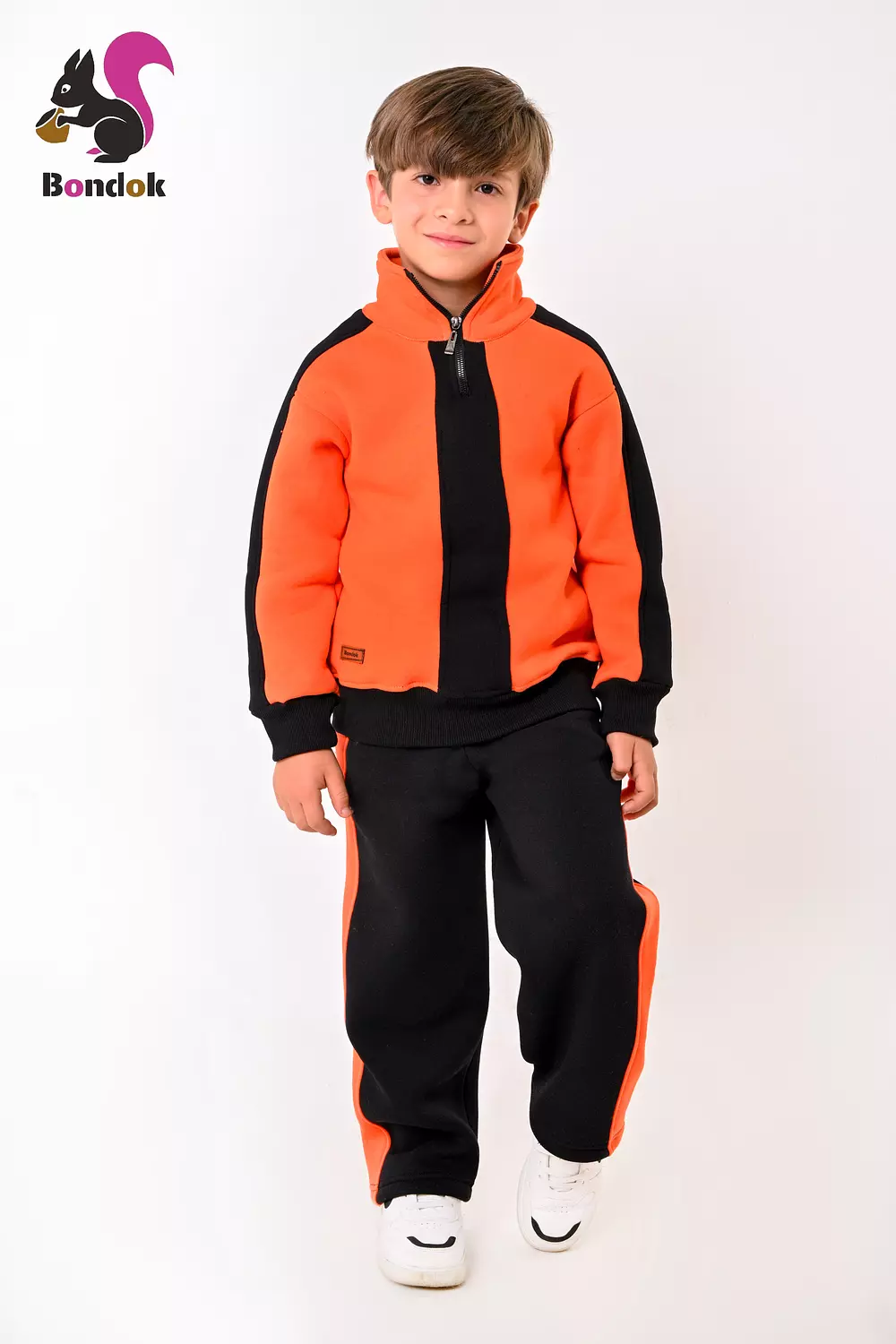 BONDOK Boys’ Winter Black-Strip Tracksuit – High-Neck Half-Zip Sweatshirt & Joggers Set – Cozy Melton , Ages 4–14 5