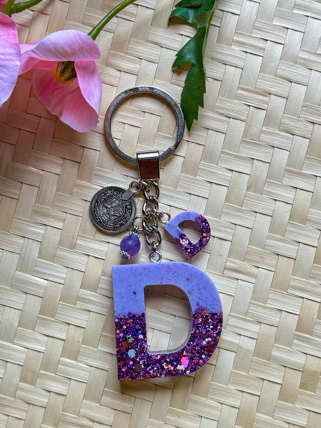 Resin Letters Keychain ( Glitter Purple ) "By Order" 4