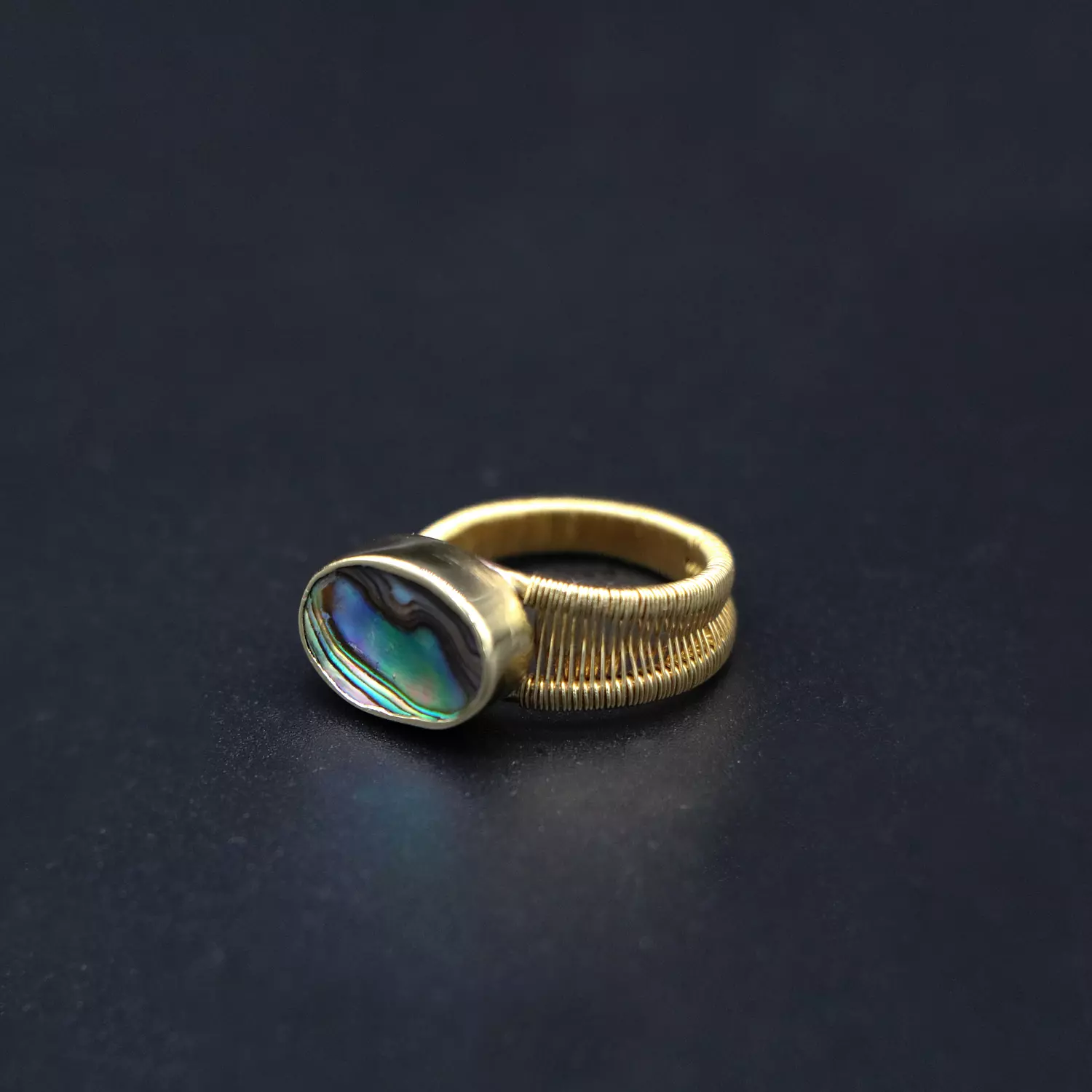 Handmade brass ring with abalone shell. image