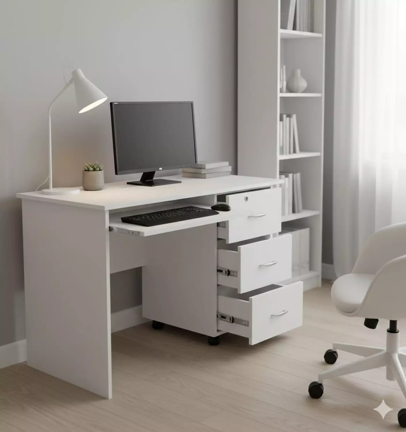 Office 100 cm white computer 3 drawers