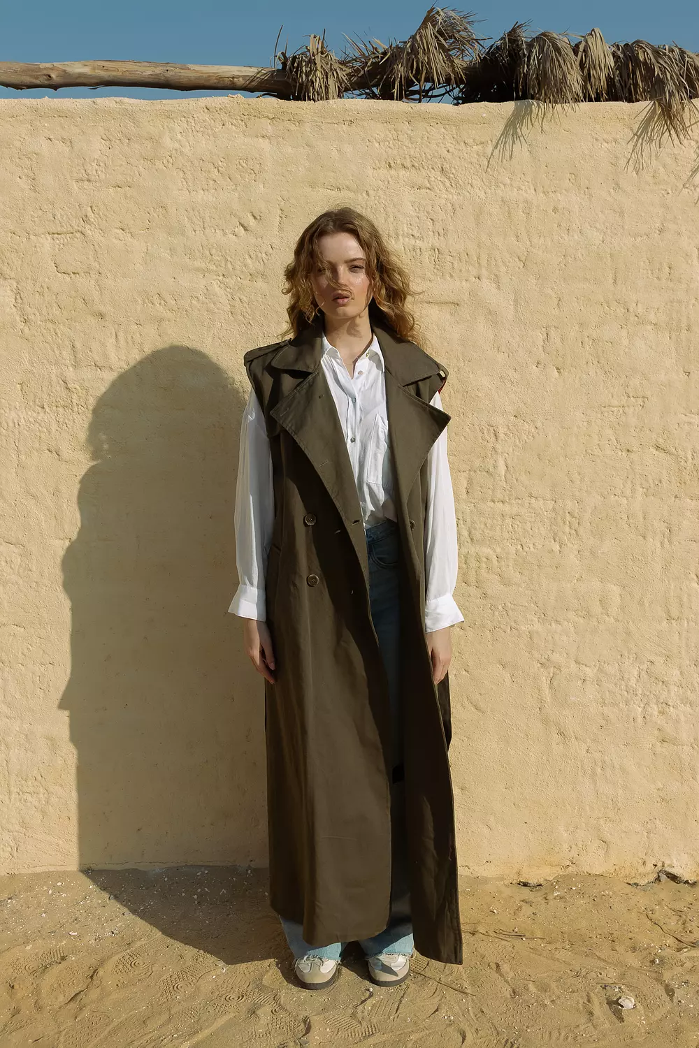 <p style="text-align: start"><strong>Long Gabardine Vest - Olive Green</strong></p>