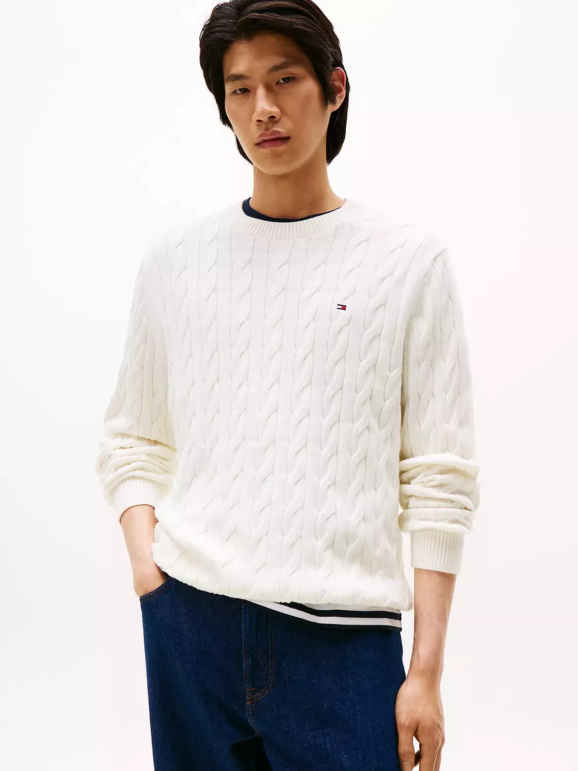 Cable Knit Crewneck Sweater hover image