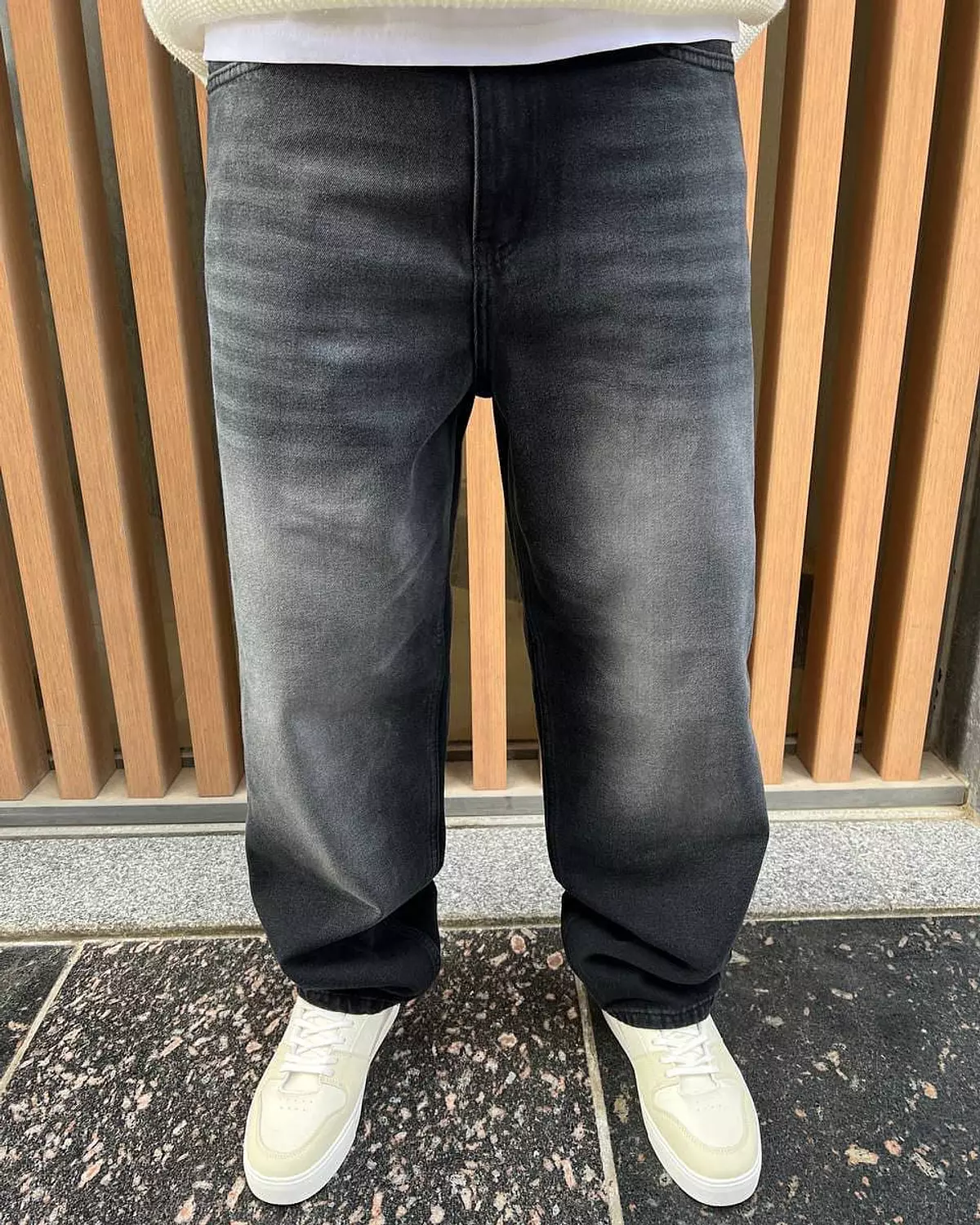 Men’s Wide-Leg Washed Black Jeans – Casual Fit image