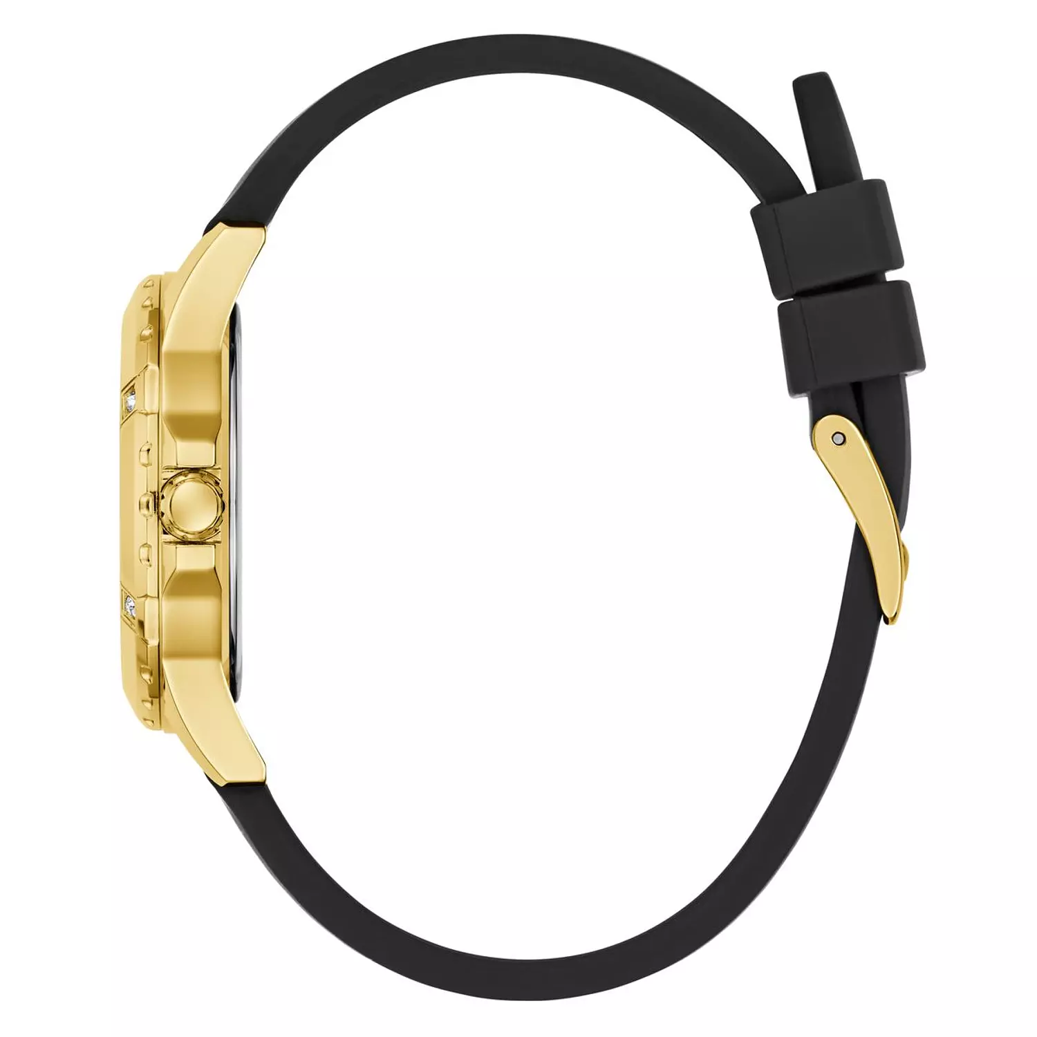 GUESS MIST Ladies Black Gold Tone Analog Watch BLACK Silicone Smooth Strap 1