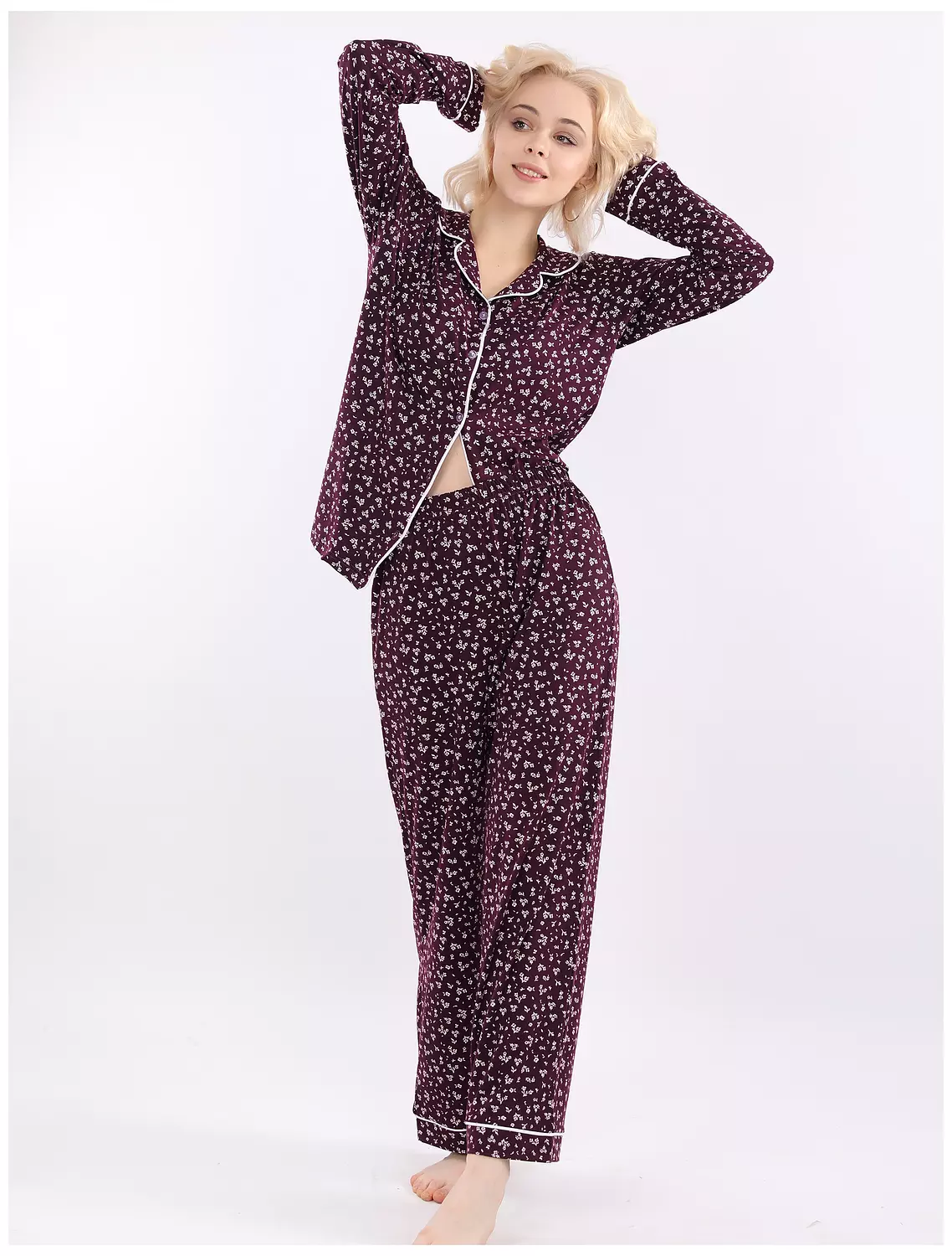 A400 Delicate Baby Flowers Buttoned Long Sleeved Pajama Set 3