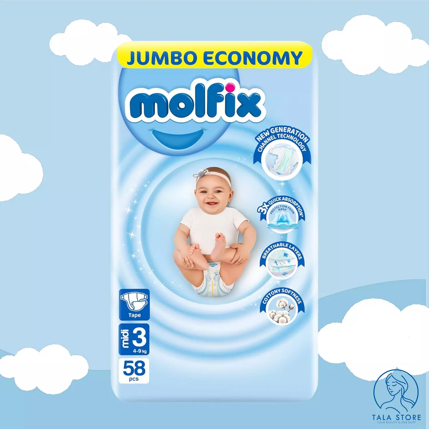 Molfix Diapers Mini Size 3 – 58 Pcs  image