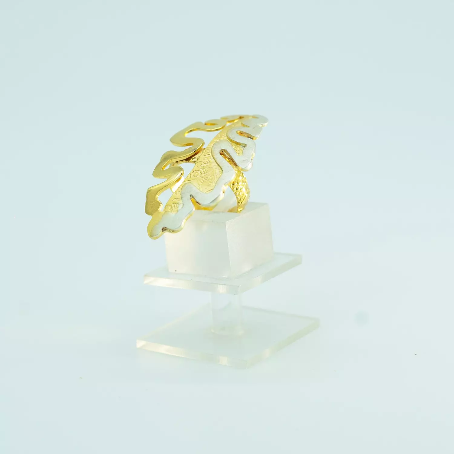 Two-layer copper ring, plated with shiny gold and silver - free size - mulberry leaf hover image