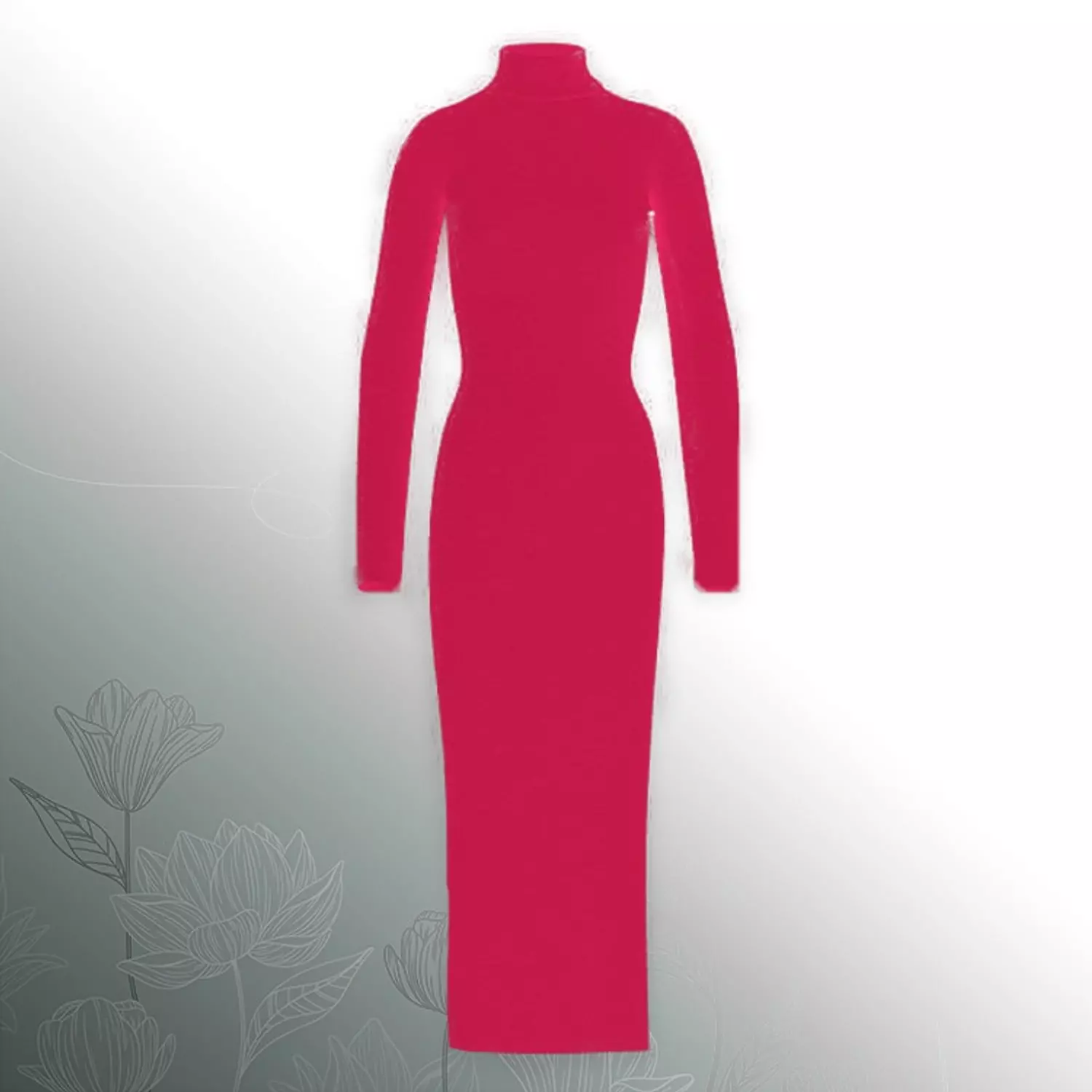 Knitted High-cool Plain Basic Dress - Fuchsia hover image