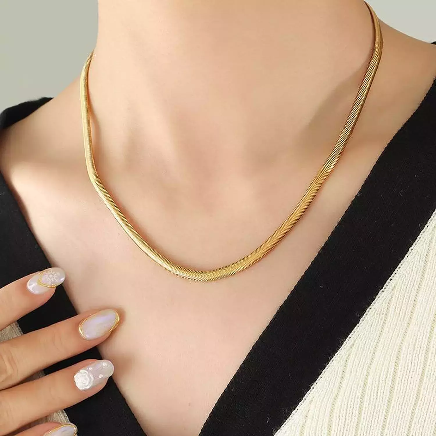 Basic Herringbone Gold Necklace hover image
