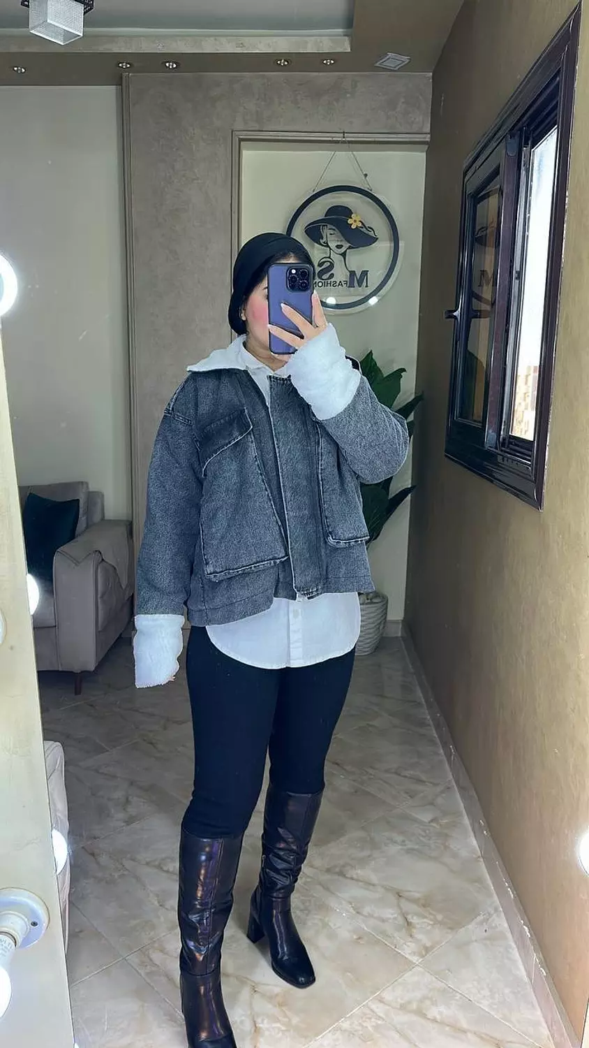 Fur-lined denim jacket 4