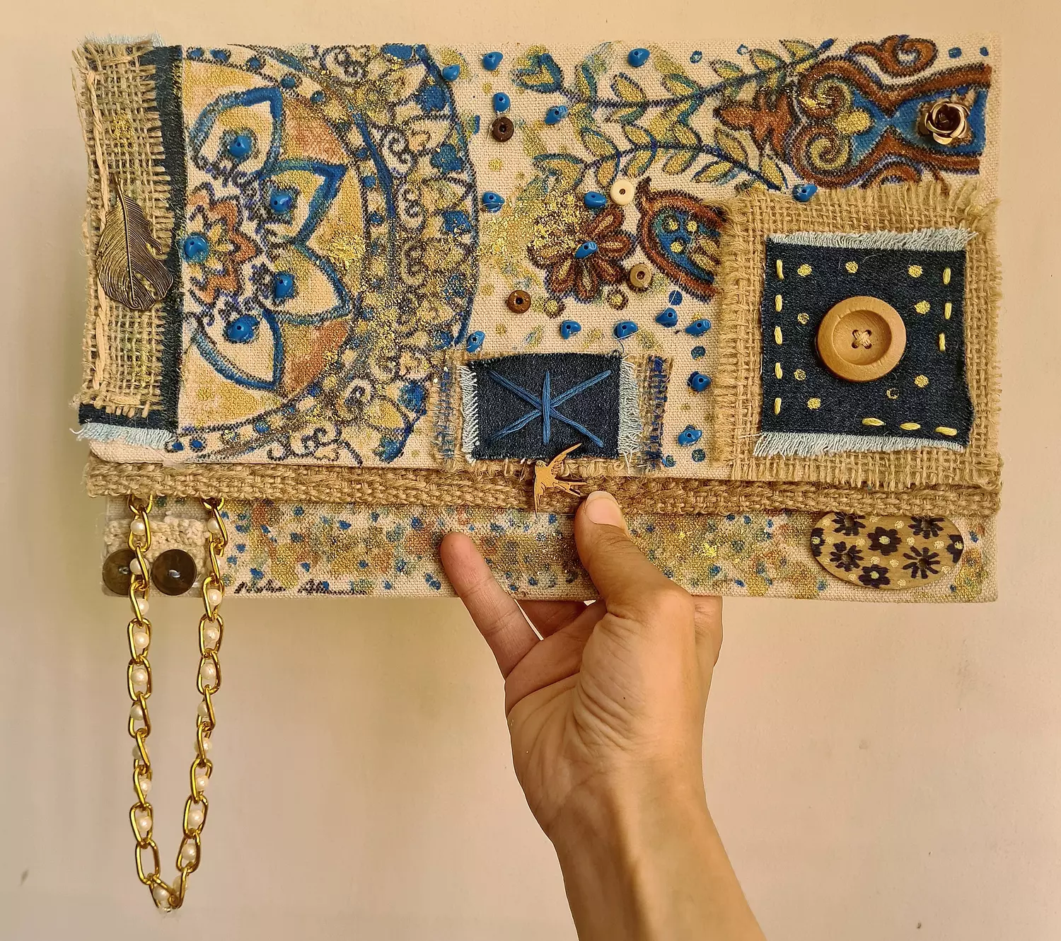 Mixed materials fabric clutch  image