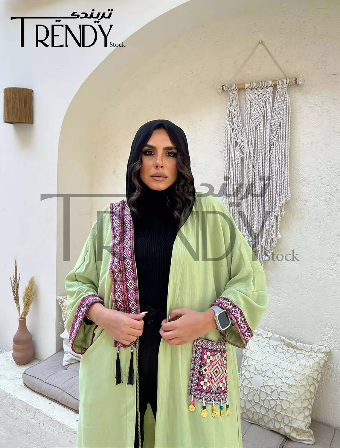 Ramadan kaftan with Indian jacquard image