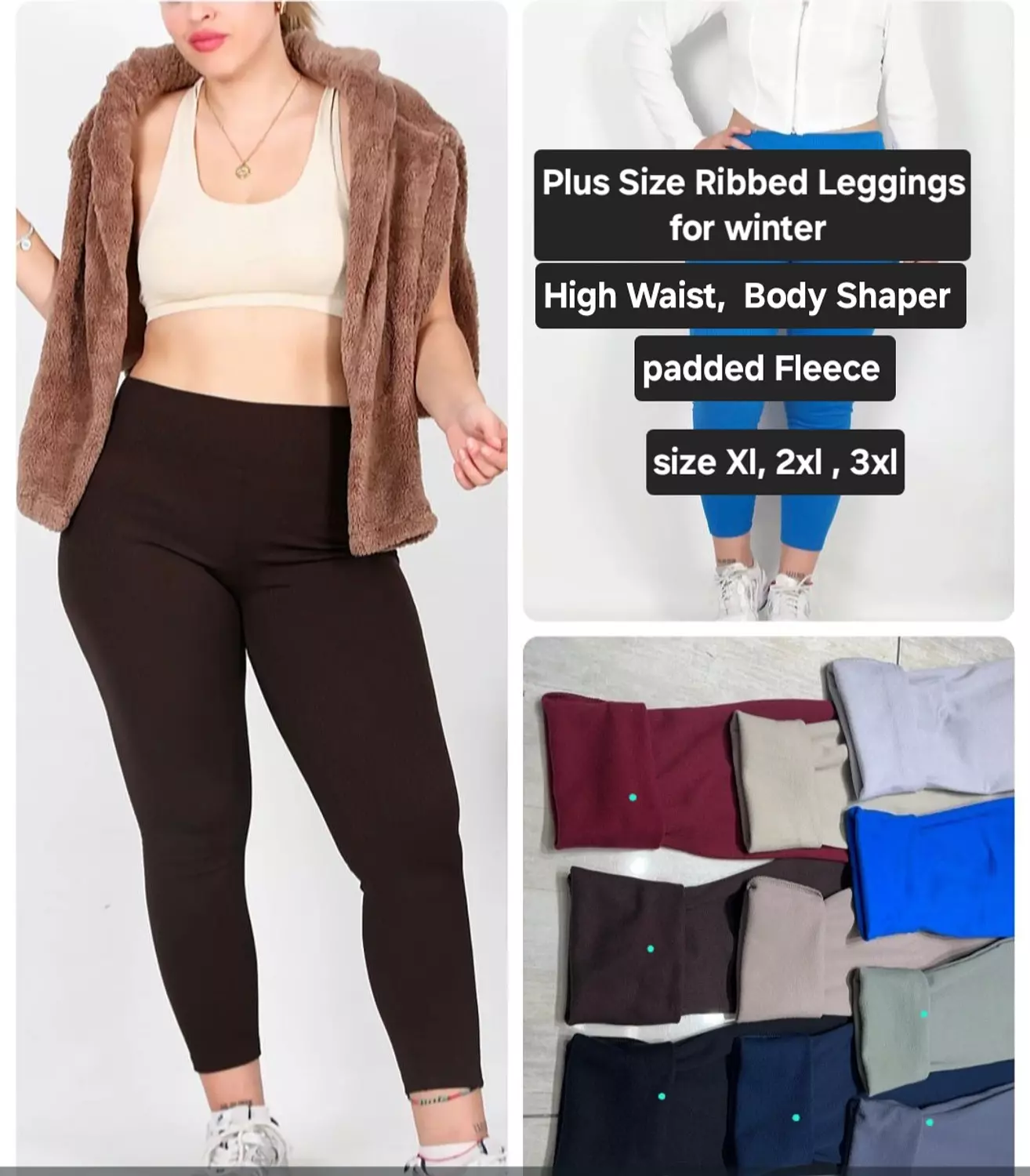 Plus Size Body Shaper Ribbed Winter Leggings  2