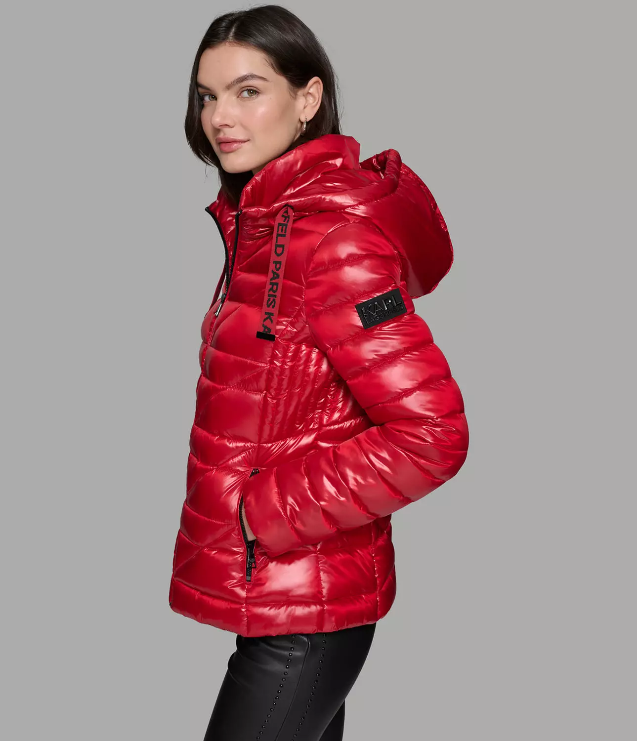 SHORT PUFFER JACKET WITH LOGO Red k  hover image