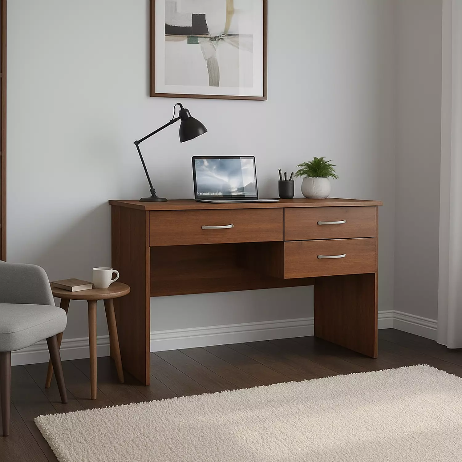 Desk 100 cm with 2+1 drawers – brown image