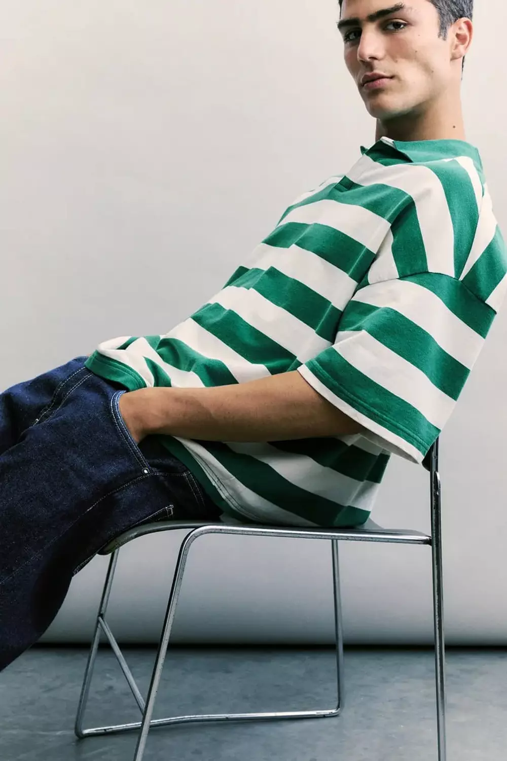 PULL&BEAR STRIPED POLO SHIRT - GREEN 1