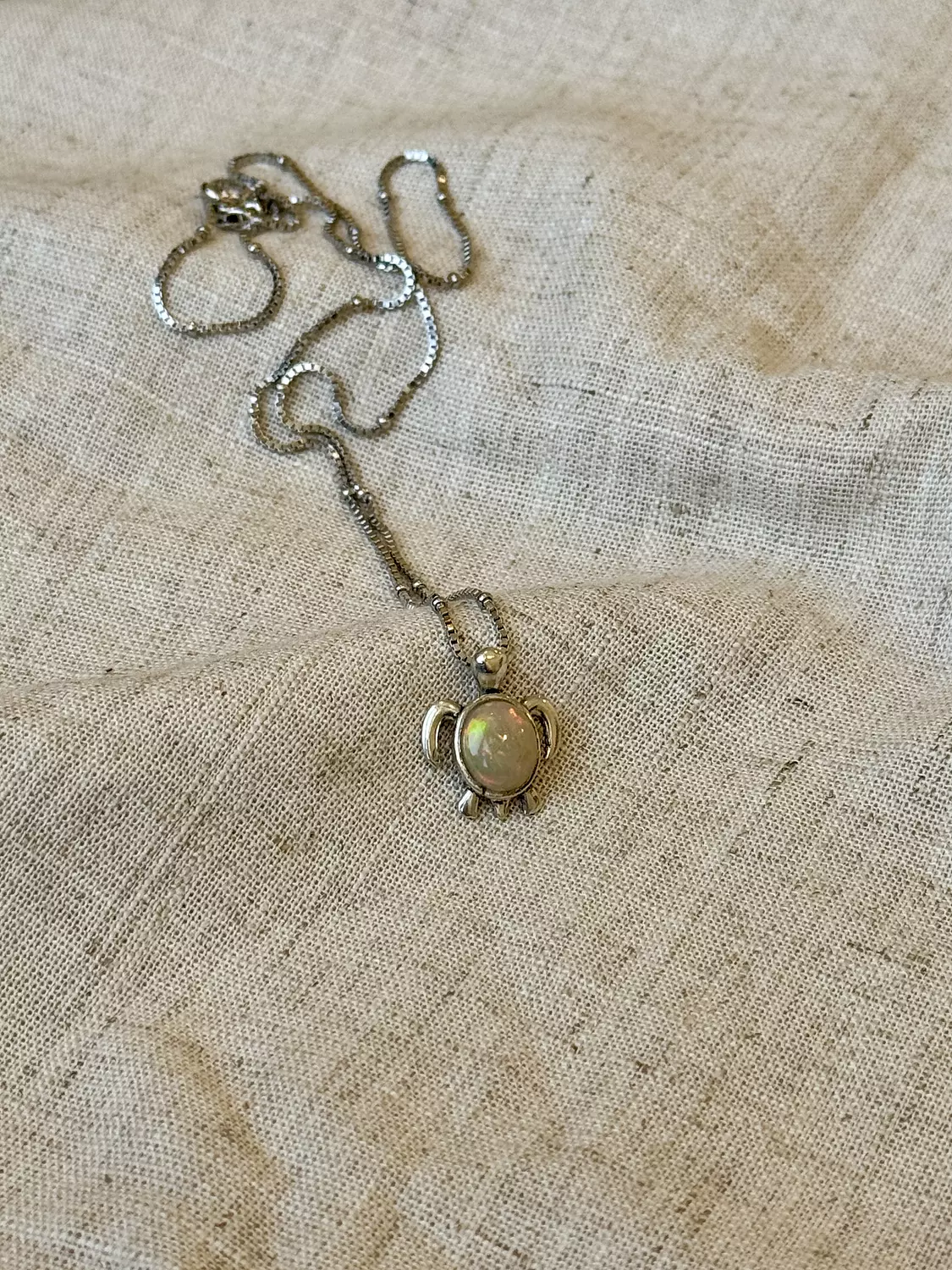 White Opal mini Turtle Necklace image